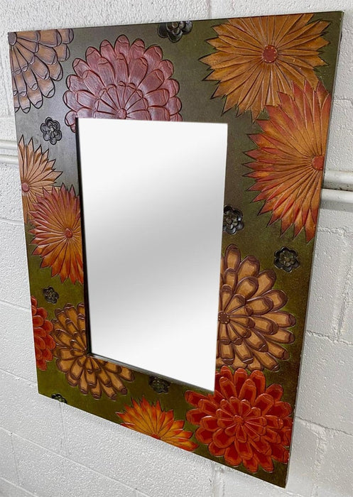 Boho Chic Sunflowers Design Wall or Vanity Mirror with Wooden Carved Frame
