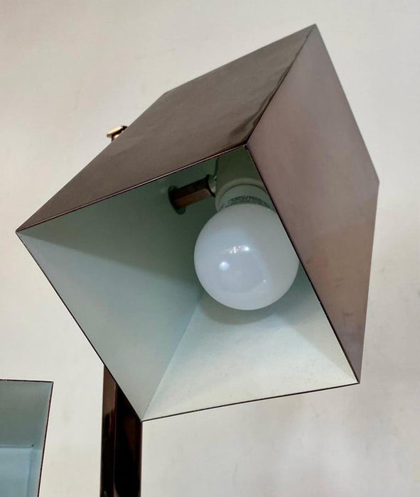 Robert Sonneman Mid Century Modern Copper Finish Cubist Floor Lamp, a Pair