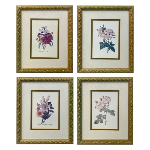 Vintage Flowers Botanicals, Matted and Framed Set of 4
