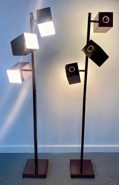 Robert Sonneman Mid Century Modern Copper Finish Cubist Floor Lamp, a Pair