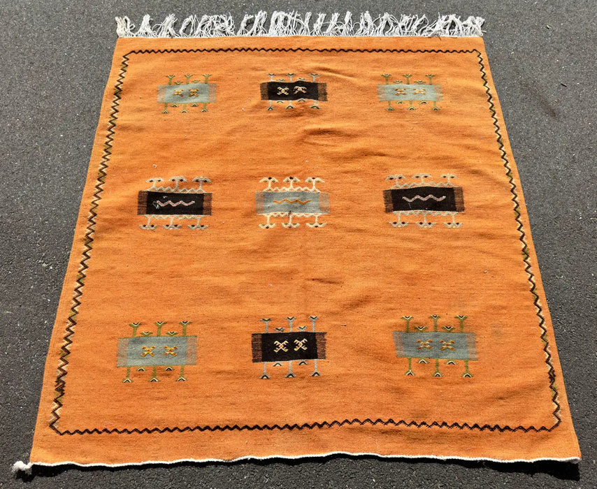 Vintage Moroccan Tribal Orange Handwoven Wool Rug or Carpet