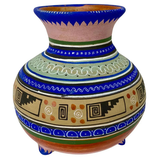 Mexican Handmade Pottery Multicolor Three-Legged Vase