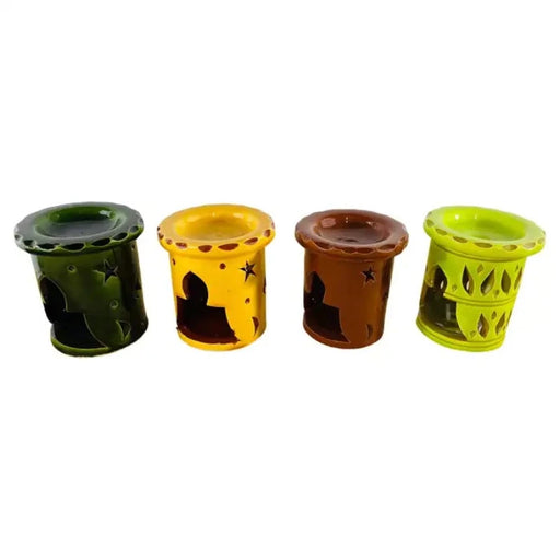 Boho Chic Moroccan Ceramic Muti-Color Candle Holder, Set of 4