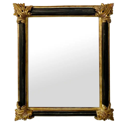 French Rococo Style Black and Gold Leaf Design Wall Mirror