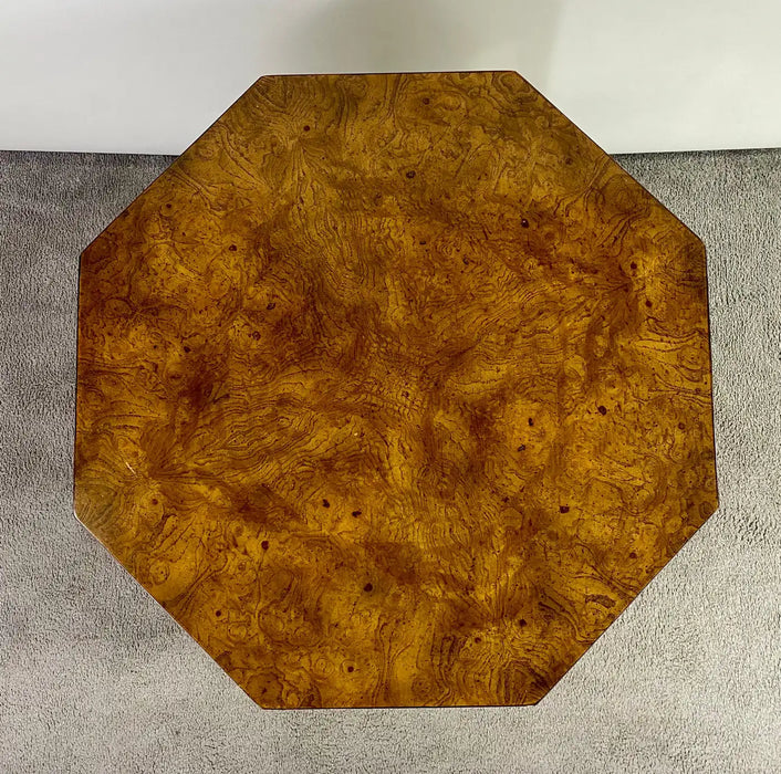 Mid-Century Modern Burlwood Hexagon Display Side or End Table, a Pair