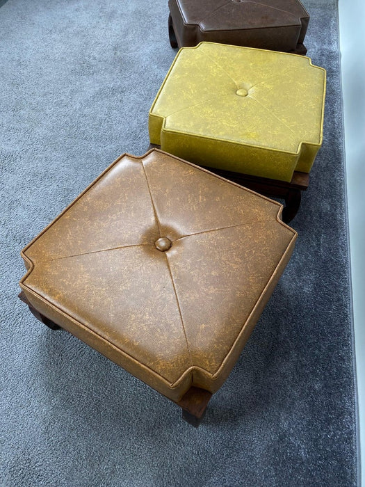 Mid-Century Modern Leather Nesting Stackable Ottoman Stools, 3 Pcs