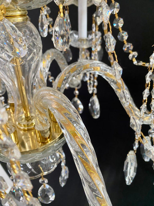 French Regency Style Crystal with Gold Frame Chandelier, Custom Shades, 12 arms