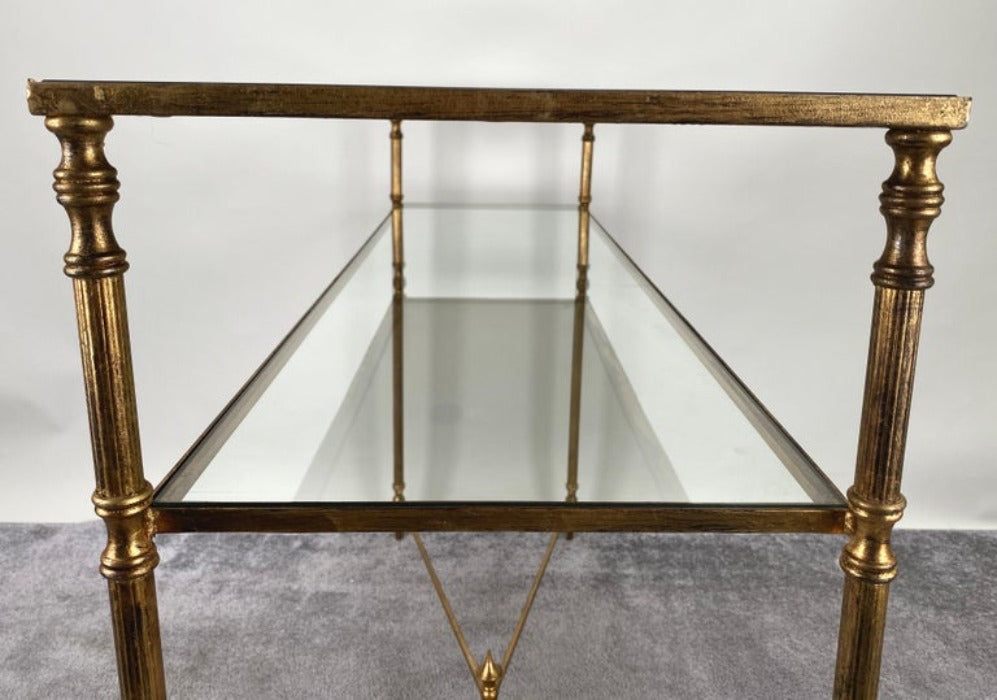 Hollywood Regency Style Console with Mirror Top & Antiqued Gold Iron Frame