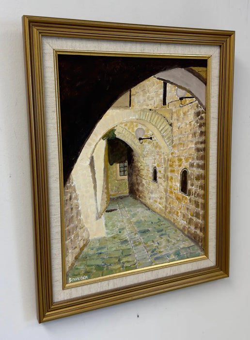 Street of Jerusalem Oil on Canvas Impressionistic Painting by M. Schneider