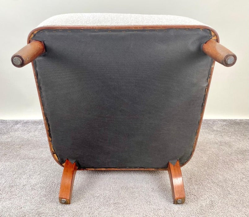 Mid-Century Modern Scandinavian Lounge Chair in Mahogany Frame & Bouclé