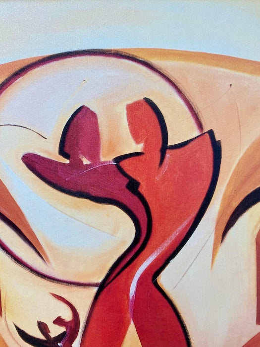 Man & Woman Figural Abstract Oil on Canvas Painting, Signed 1990's