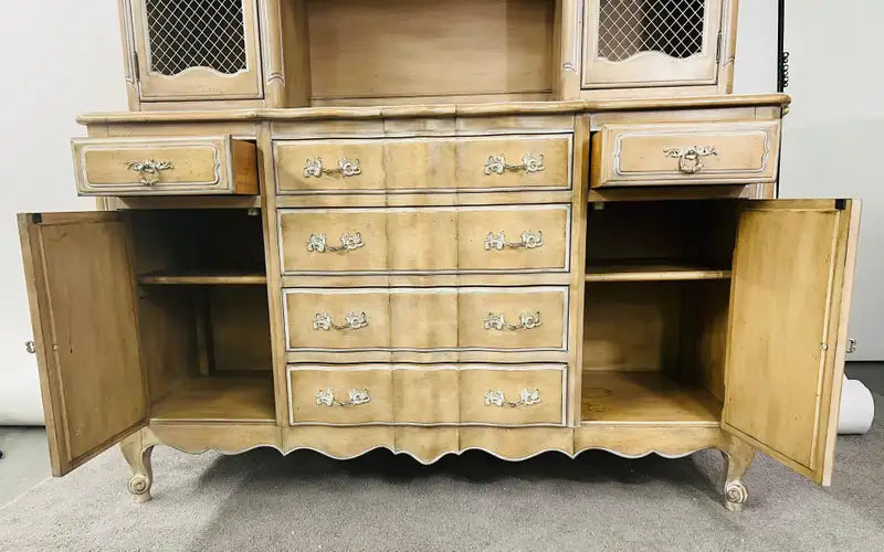 Mid-Century French Provincial Louis XV Style Breakfront Cabinet