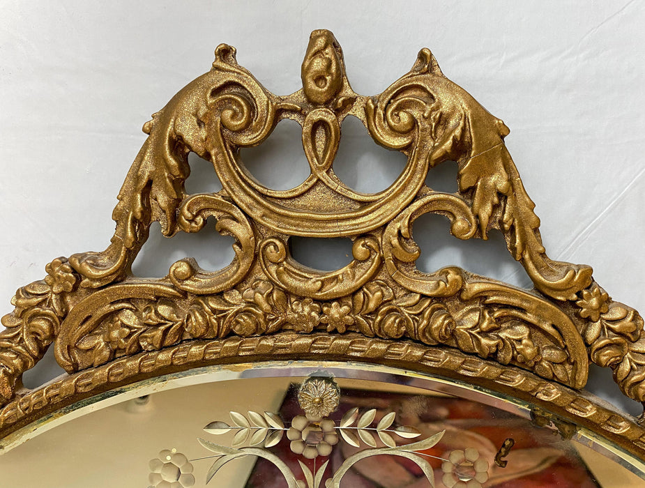 19th Century French Belle Epoque Gilded Circular Etched Glass Mirror