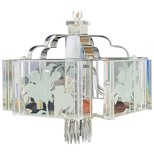 Frederick Ramond Art Deco Style  Glass and Chrome Chandelier or Pendant