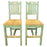 Vintage French Rustic Style Straw Wooden Bar Stool in Green Turquoise, a Pair