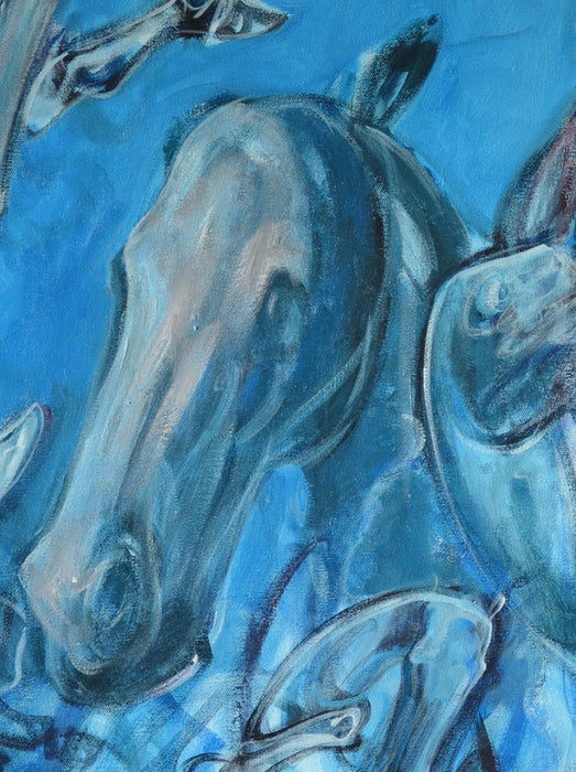 Abstract Horses Acrylic on Canvas Painting Titled "Crossroads", Signed