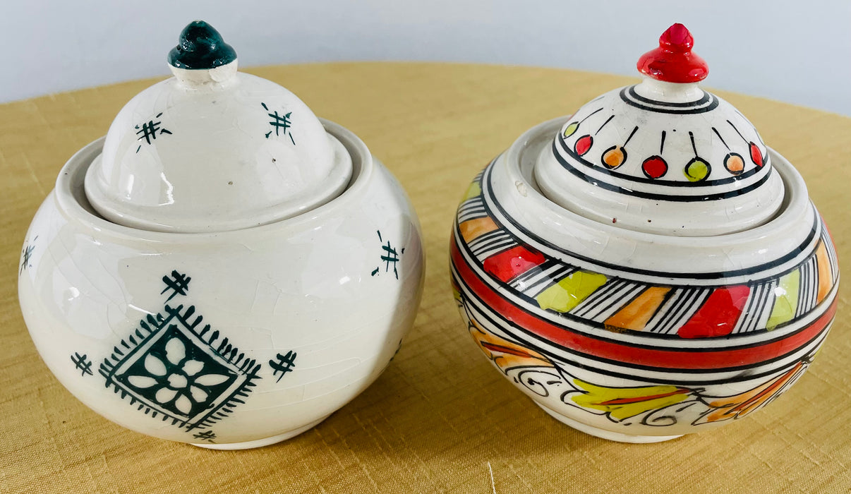 Lidded Ceramic Sugar Bowls, a Pair