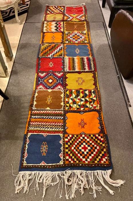 Berber Rug Runner with Handwoven Patchwork Pattern
