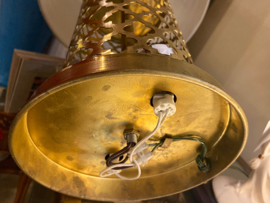 Modern Moroccan Gold Brass Table Lamp Handmade, Bottom & Upper Light, a Pair