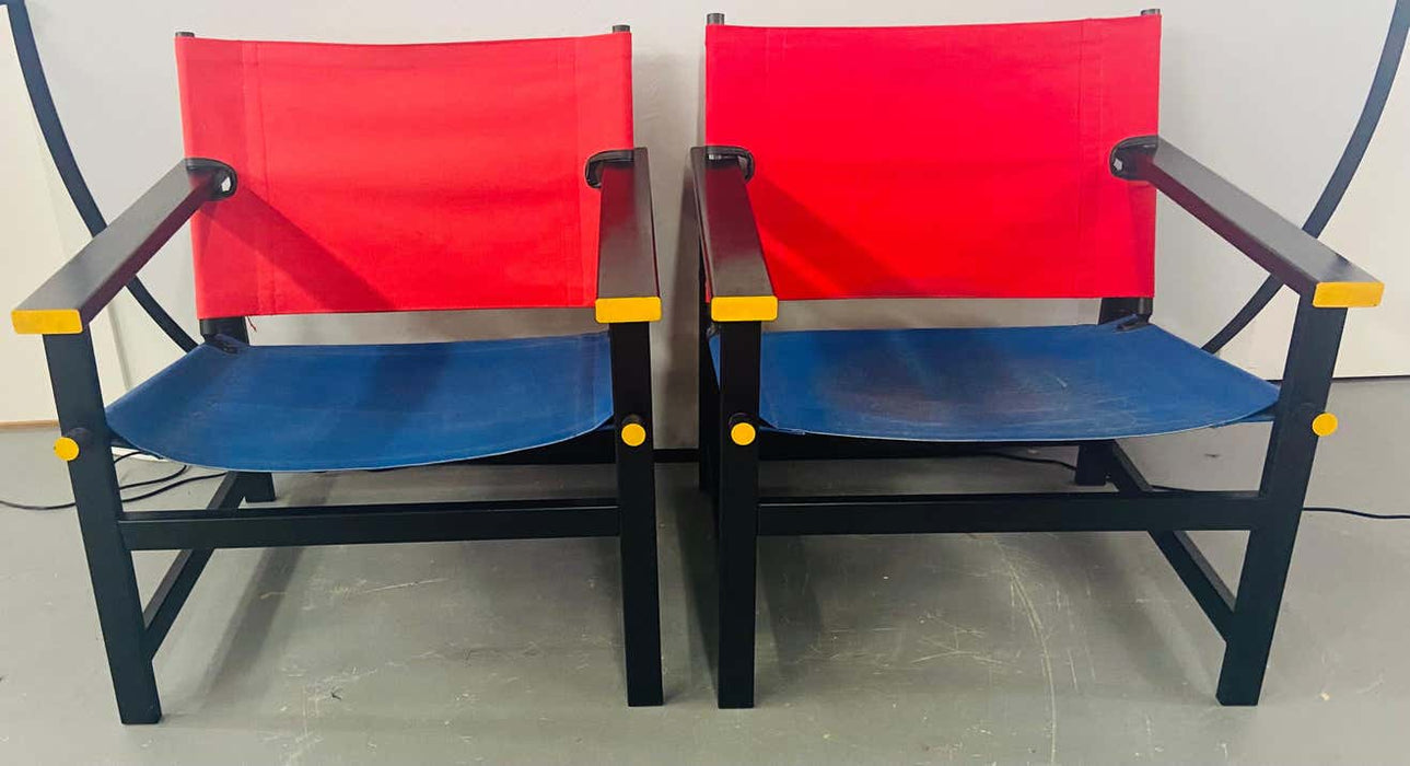 Mondrian Red and Blue Style Sling Chair, a Pair