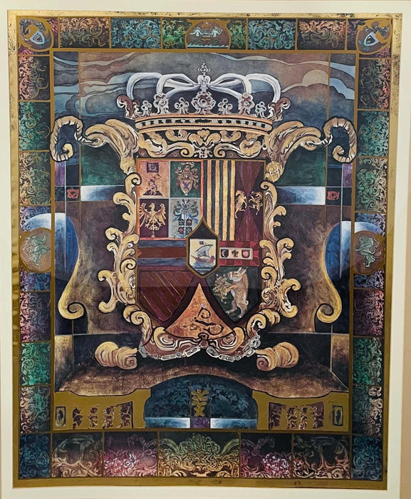 Large Vintage Heraldic Shield With Crown Print