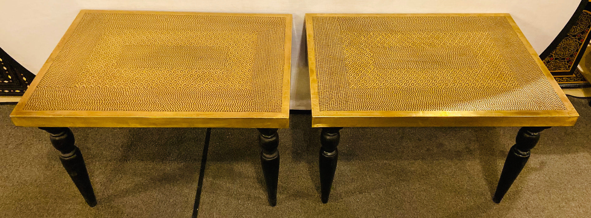 Hollywood Regency Style Handcrafted Brass Center or End Table, a Pair