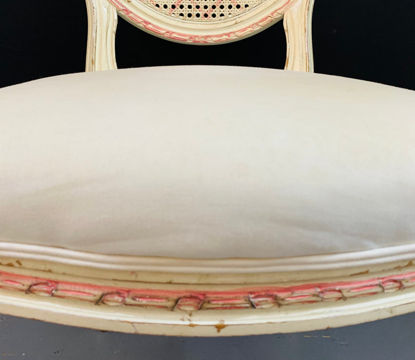 Louis XVI Style French Provincial White and Pink Cane Back Chair