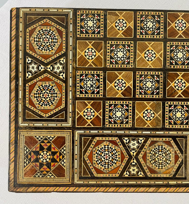 Vintage Syrian Moorish Inlaid Wooden Backgammon Box