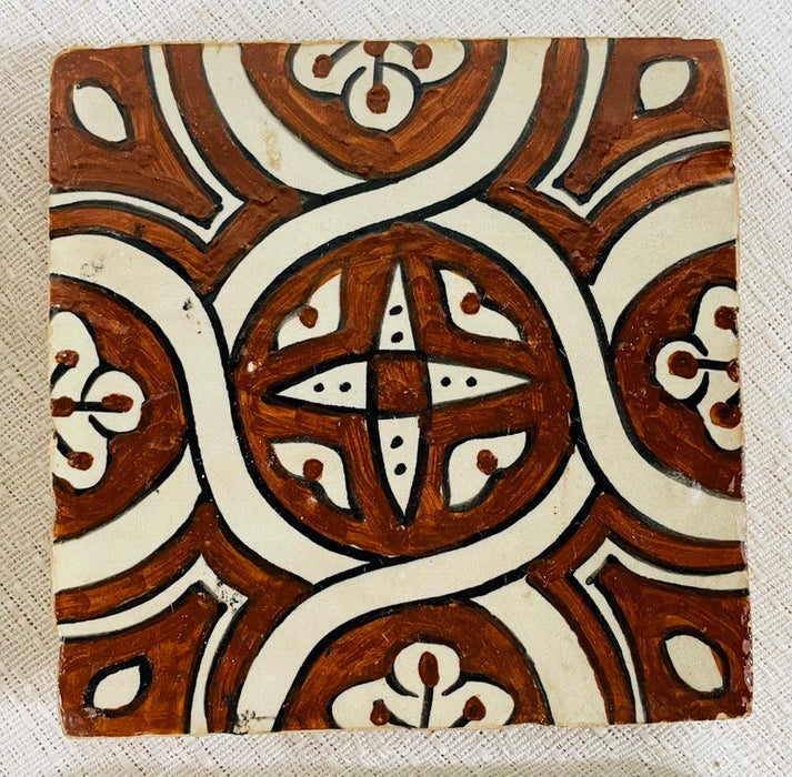 Vintage Ceramic Handpainted Moroccan Coaster or Tile, Set of 4