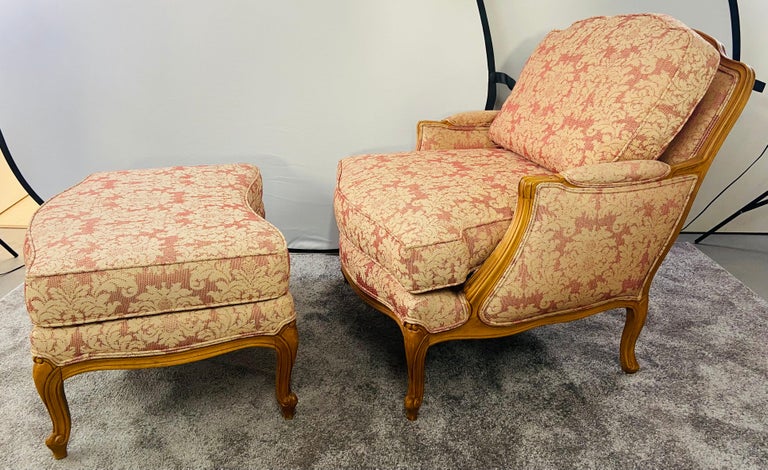 French Louis XV Style Bergere Armchair or Chair and Ottoman by Ethan Allen