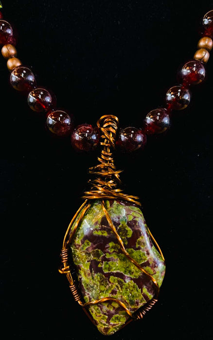 Bloodstone Pendant with Antiqued Copper Handmade Necklace