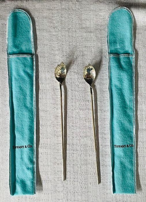 Vintage Tiffany & Co. Sterling Silver Leaf Straws Stirring Spoon, a Set of 2