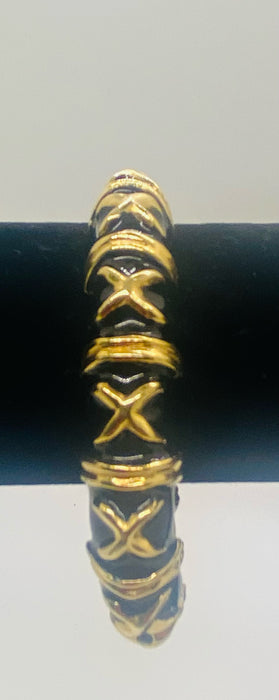 Vintage Maresco Black Enamel and Gold Tone Hinged Bracelet, a Pair