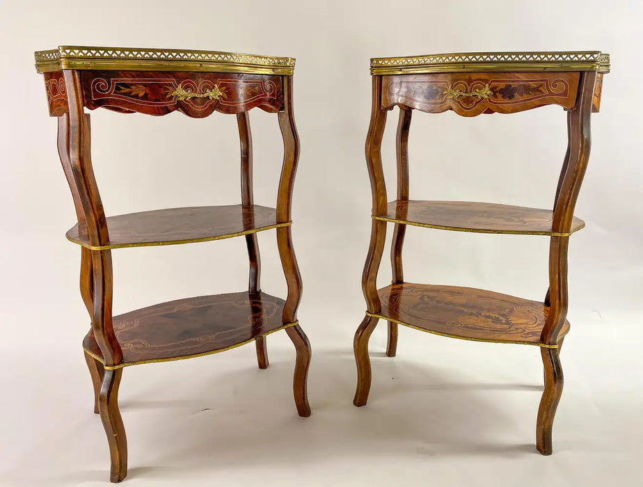 Charles Topino Style French Transitional Marquetry Design  Bar or Side Table, Pair