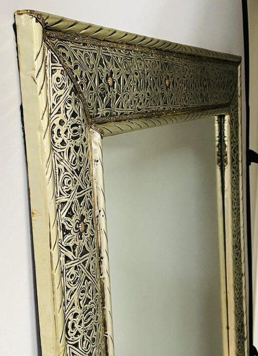Large Hollywood Regency Style Silver Moroccan Filigree Wall Mirror