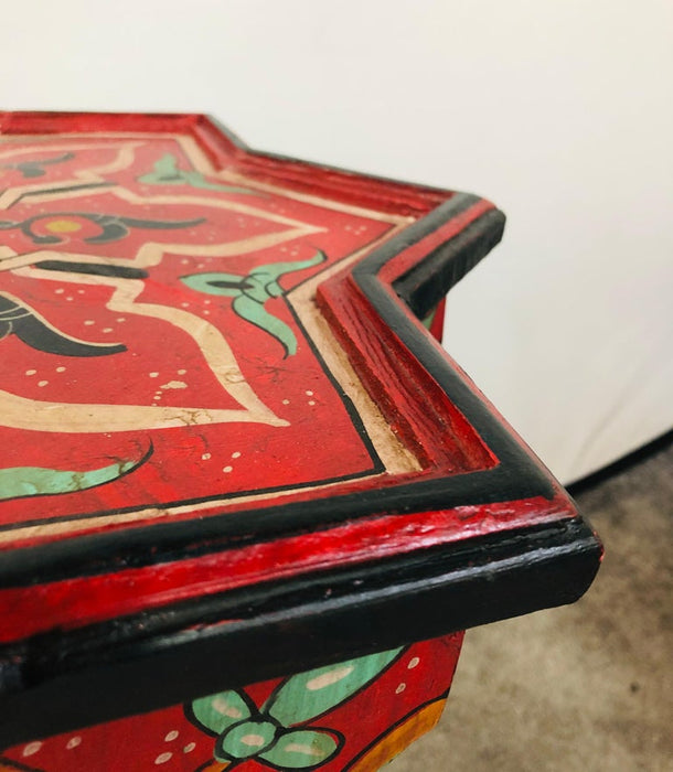 Moroccan Bohemian Red Star Hand Painted End or Side Table, a Pair