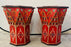 Moroccan Bohemian Red Star Hand Painted End or Side Table, a Pair
