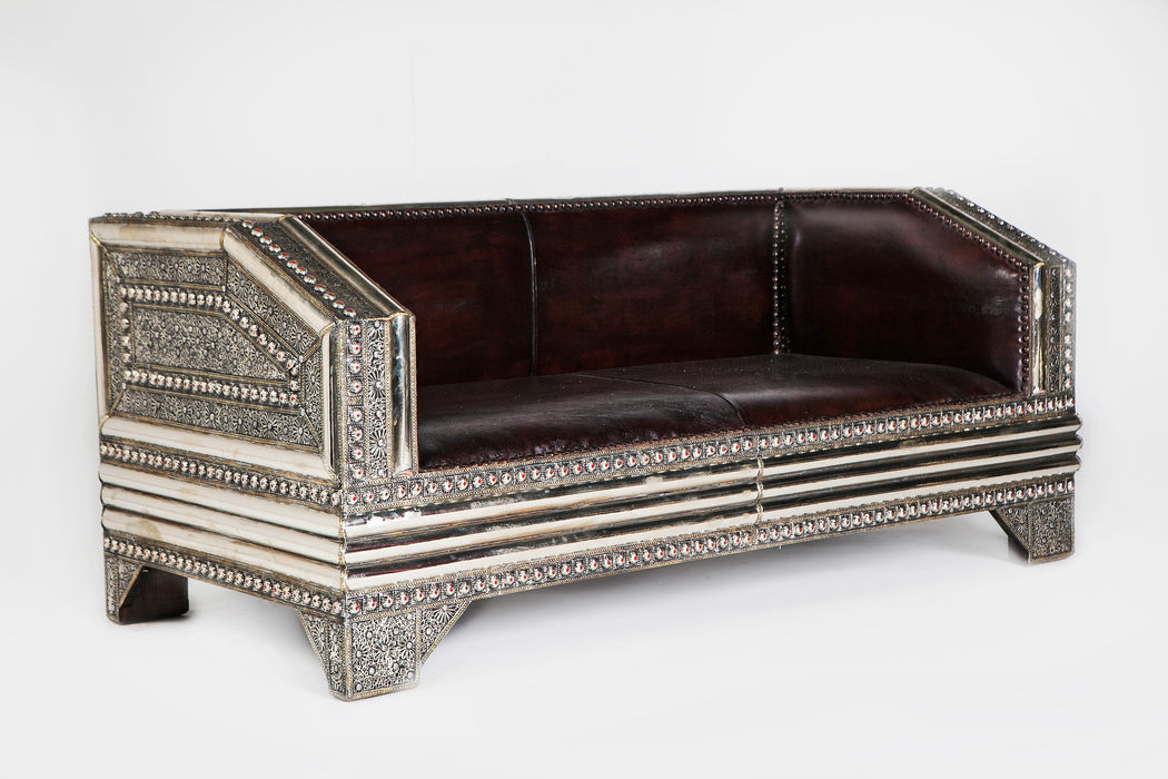 Brutalist style Silver & bronze with Genuine Leather Living Room