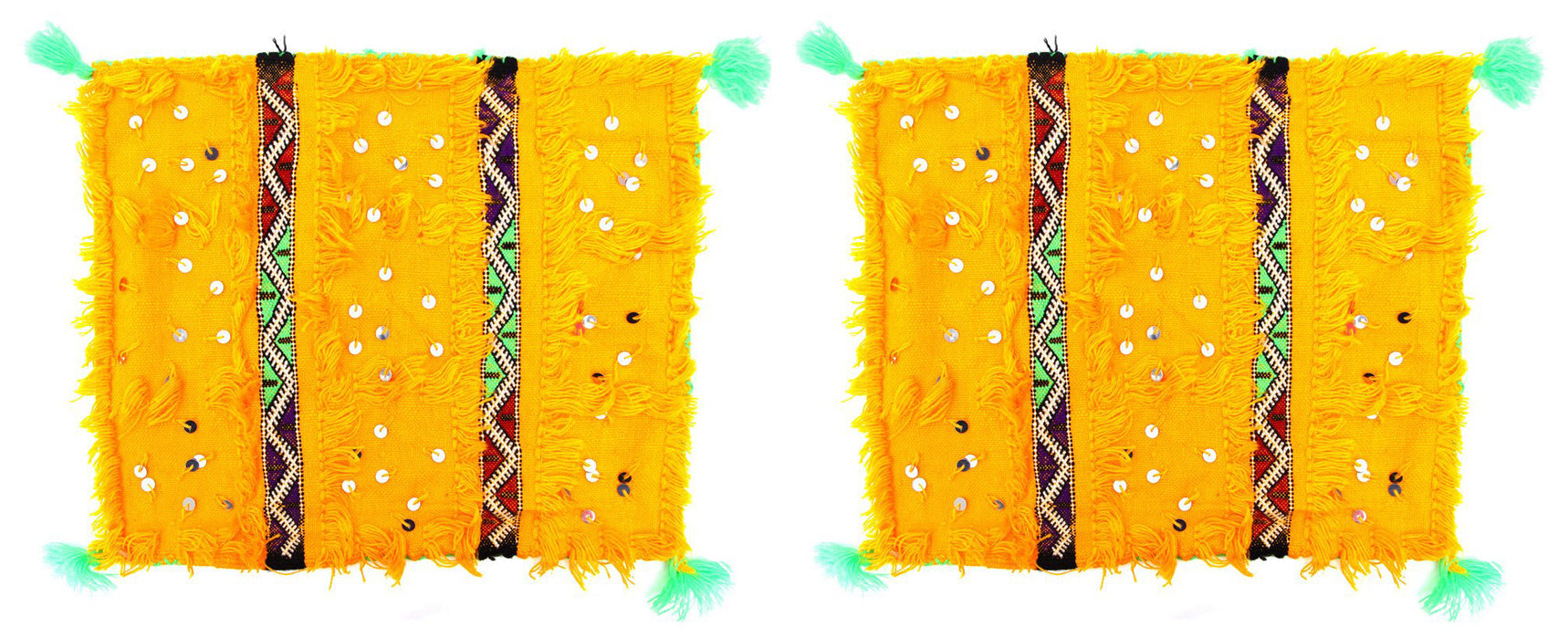 Boho Chic Handmade Wool & Sequin Yellow Pillow Case, a Pair