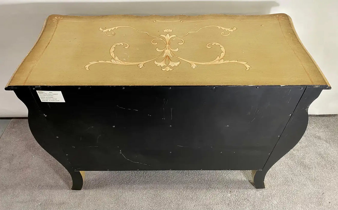 French Provincial Bombe Style Hand Painted Chest or Commode by Lilian August