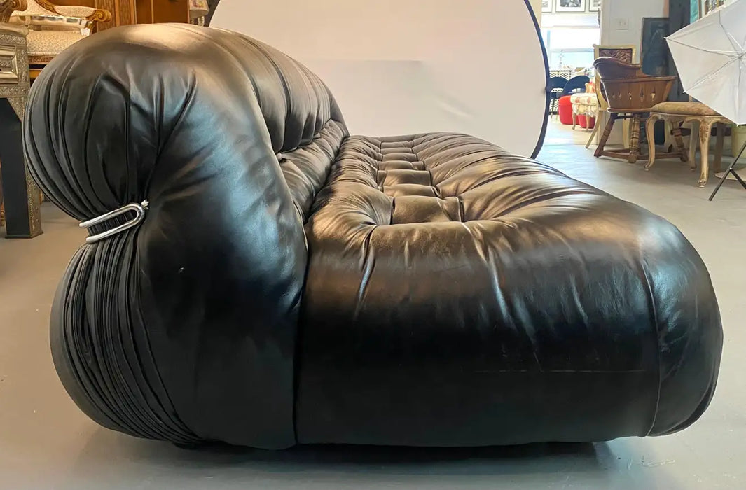 Mid-Century Modern Afra & Tobia Scarpa " Soriana" Black Leather Sofa for Cassina