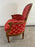 French Louis XVI Style Bergere Walnut Armchair in Red Upholstery, a Pair