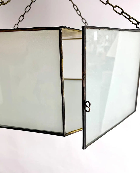 Art Deco Style White Milk Glass Octagon Shaped Pendant or Flush Mount, a Pair