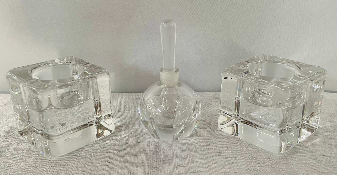Orrefors Sweden Crystal Candle Holders and Perfume Bottles - Set of 3
