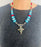 Tribal Moroccan Turquoise & Silver Necklace With Diamond Shaped Pendant