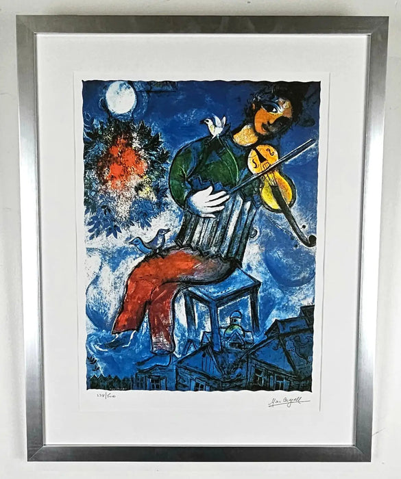 Marc Chagall Serigraph 'Blue Violinist', Facsimile Signed, Numbered and Framed