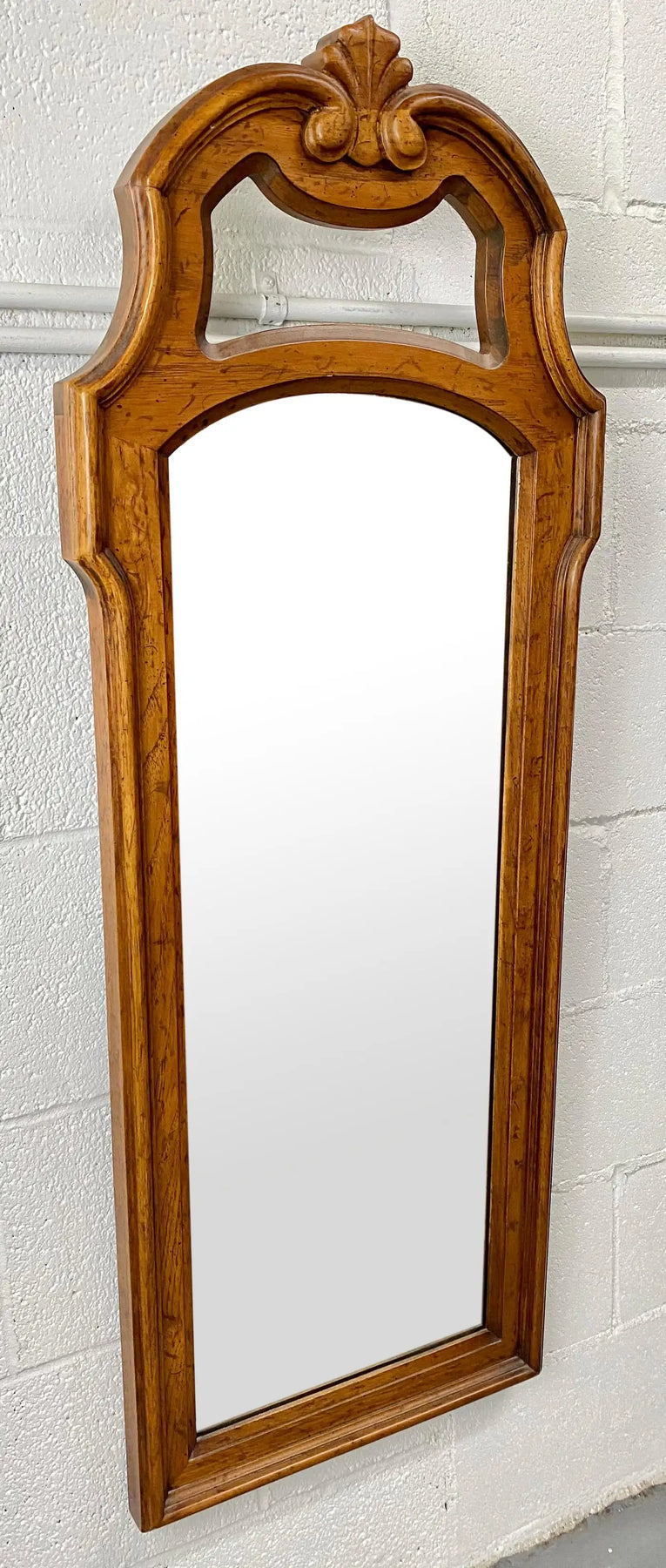French Provincial Style Pine Wood Wall Tall Mirror by Drexel, a Pair French Provincial Style Pine Wood Wall Tall Mirror by Drexel, a Pair