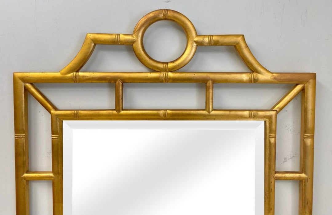 Chinese Chippendale Pagoda Faux Bamboo Style Gold Wall or Console Mirror