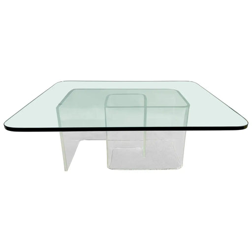 Jeffrey Bigelow Style Mid Century Modern Lucite Base Coffee or Cocktail Table