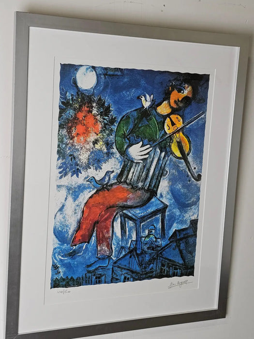 Marc Chagall Serigraph 'Blue Violinist', Facsimile Signed, Numbered and Framed